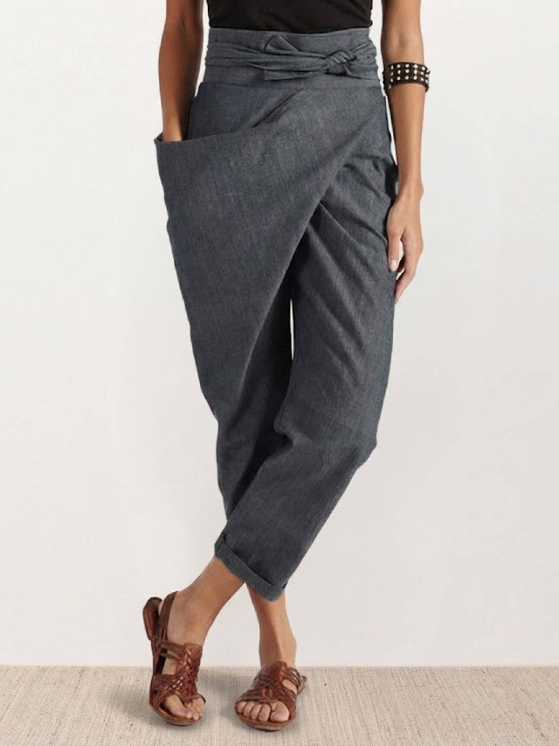 Women's Cropped High-Waisted Tapered Wrap Pants
