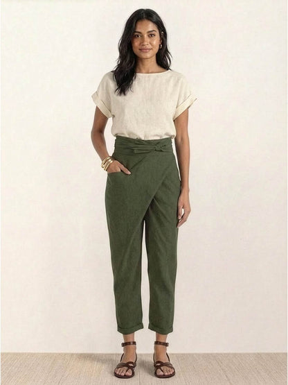 Women's Cropped High-Waisted Tapered Wrap Pants