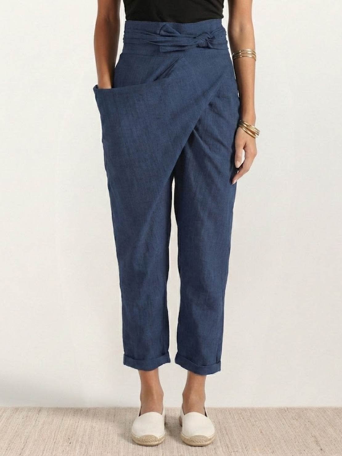Women's Cropped High-Waisted Tapered Wrap Pants