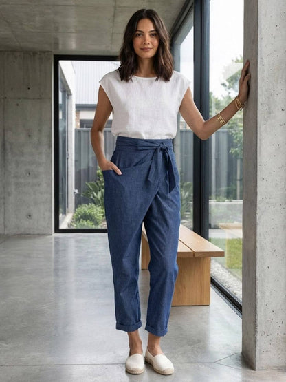 Women's Cropped High-Waisted Tapered Wrap Pants