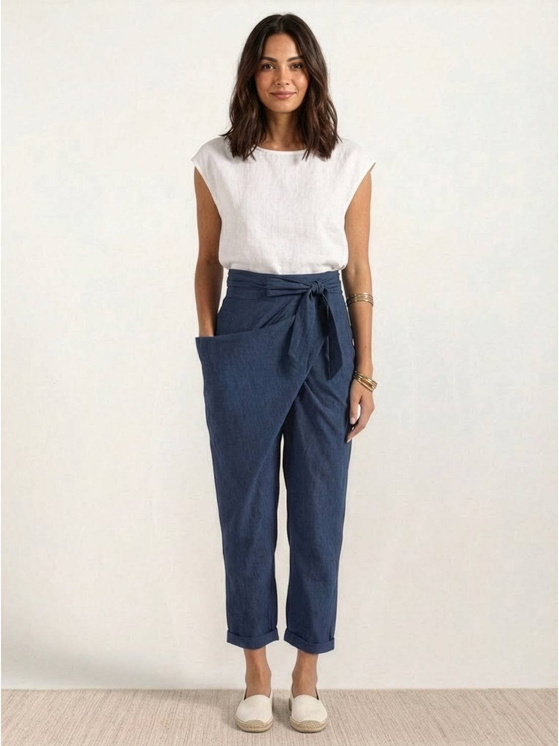 Women's Cropped High-Waisted Tapered Wrap Pants