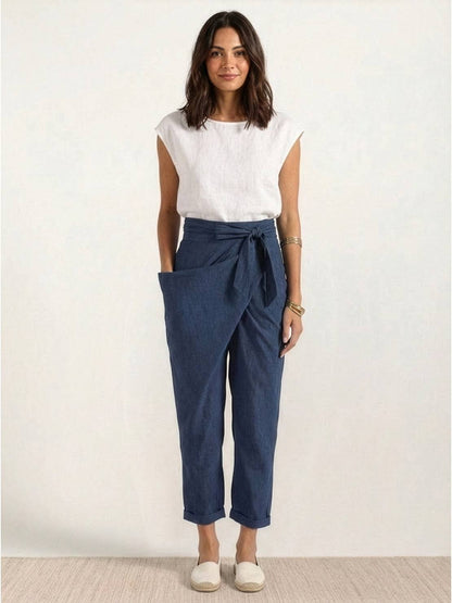 Women's Cropped High-Waisted Tapered Wrap Pants