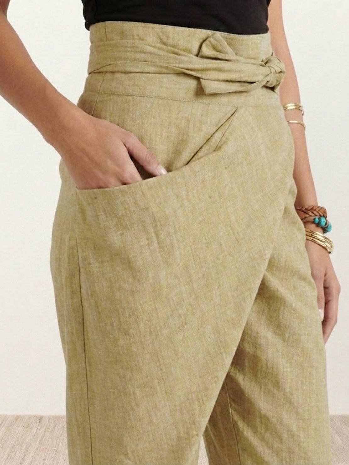 Women's Cropped High-Waisted Tapered Wrap Pants