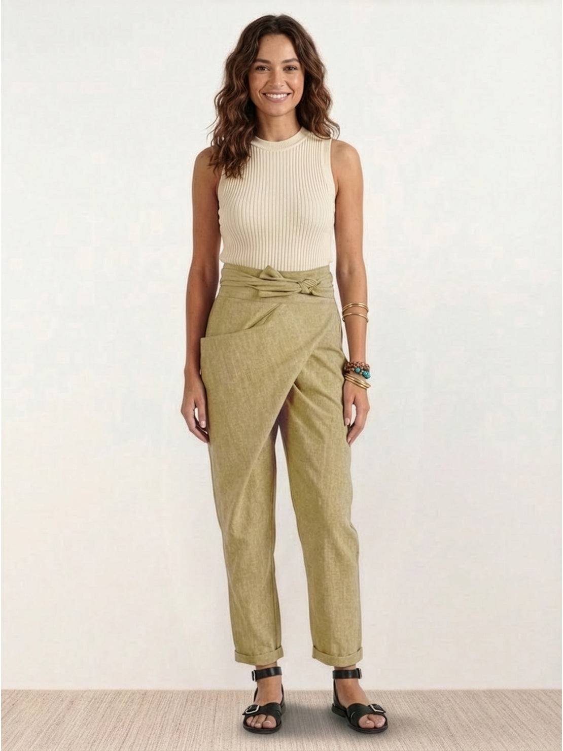 Women's Cropped High-Waisted Tapered Wrap Pants