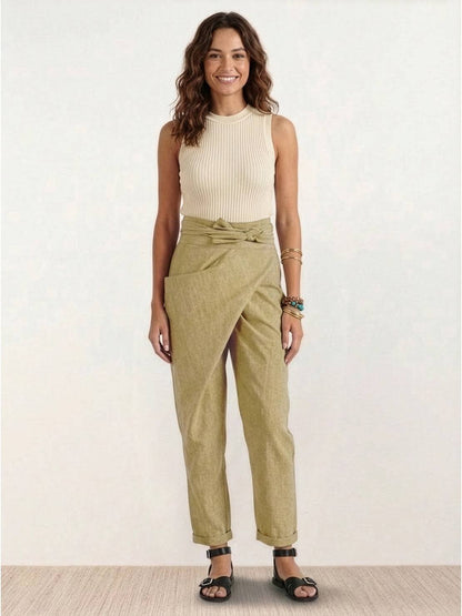 Women's Cropped High-Waisted Tapered Wrap Pants