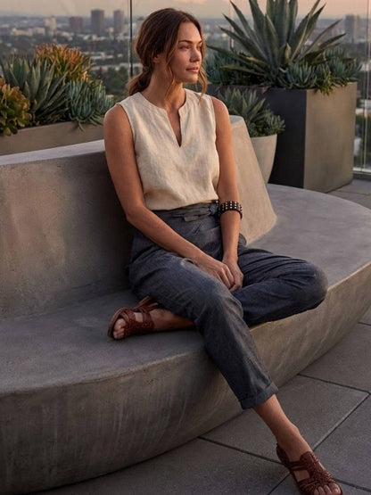 Women's Cropped High-Waisted Tapered Wrap Pants