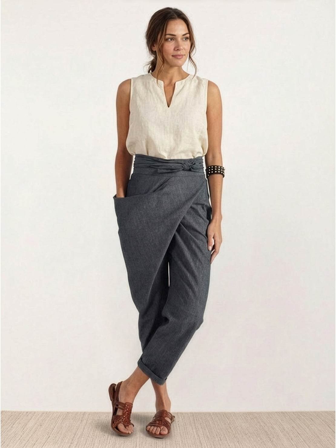 Women's Cropped High-Waisted Tapered Wrap Pants