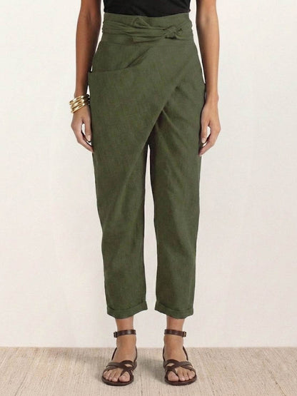 Women's Cropped High-Waisted Tapered Wrap Pants