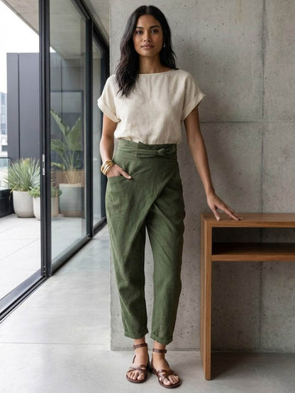 Women's Cropped High-Waisted Tapered Wrap Pants