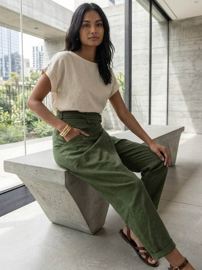 Women's Cropped High-Waisted Tapered Wrap Pants