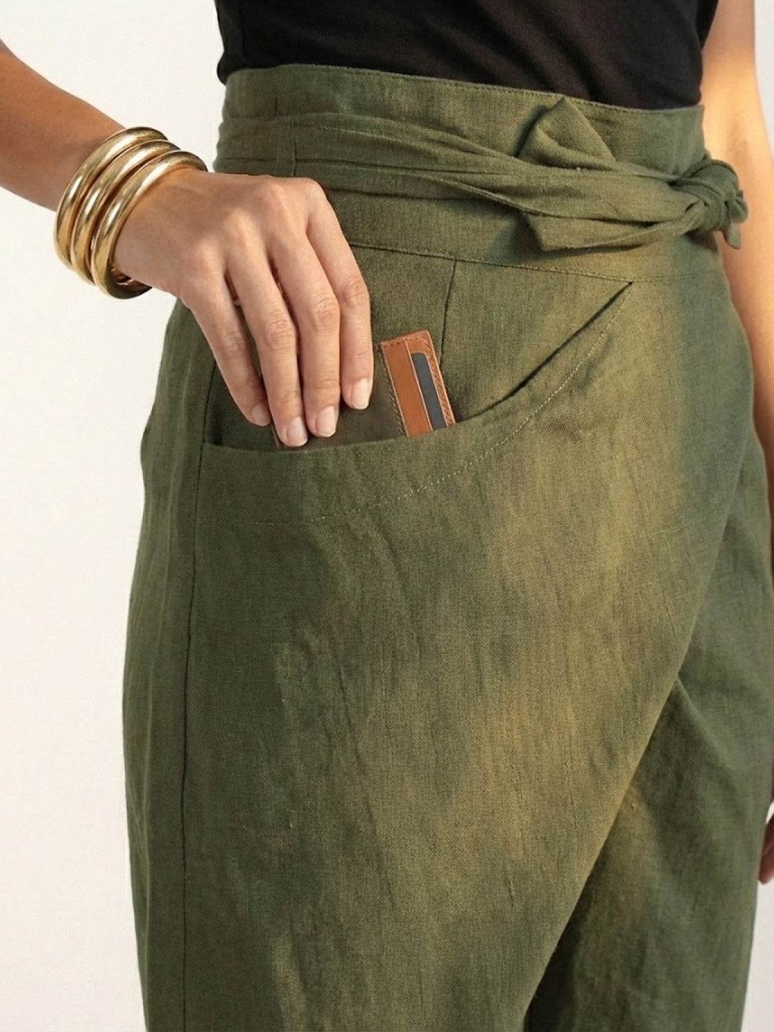 Women's Cropped High-Waisted Tapered Wrap Pants