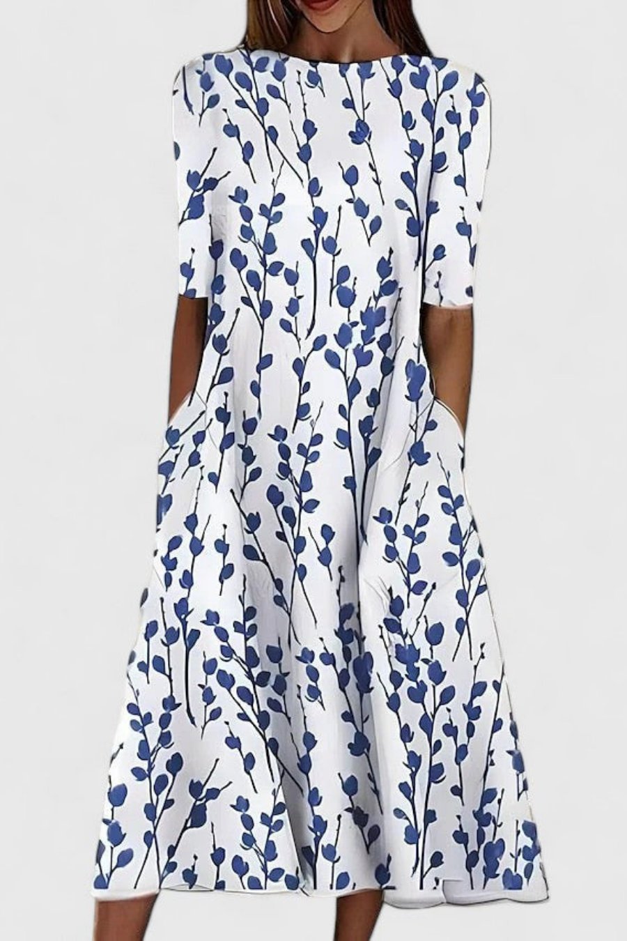 Women's Short-Sleeve Cotton A-Line Midi Dress