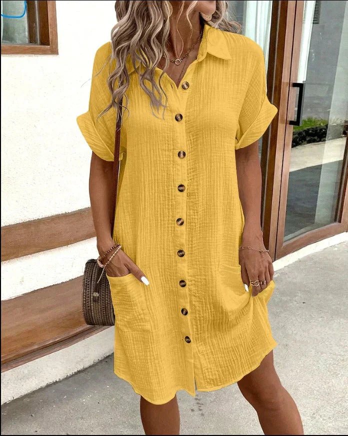 Women's Cotton Button-Up Shirt Dress