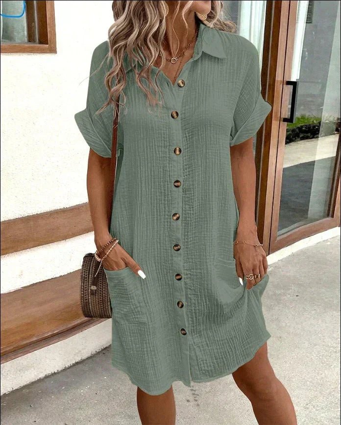 Women's Cotton Button-Up Shirt Dress