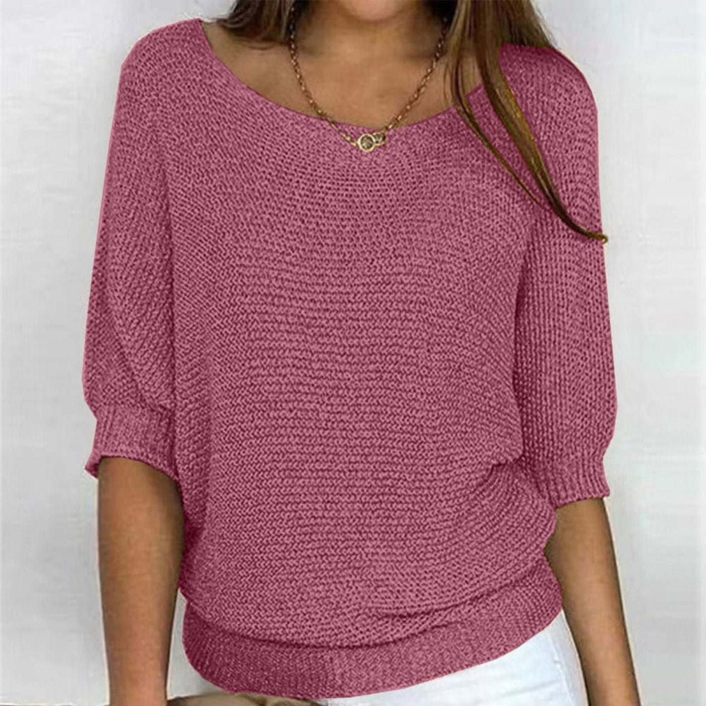 Women's 3/4-Sleeve Cotton-Blend Oversized Knitted Top