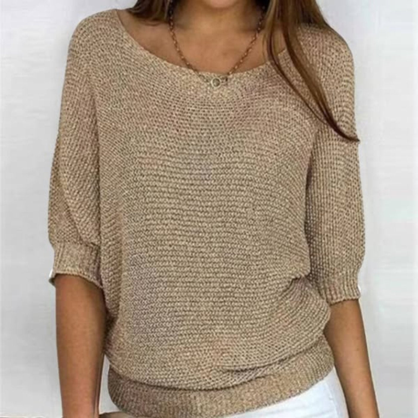 Women's 3/4-Sleeve Cotton-Blend Oversized Knitted Top