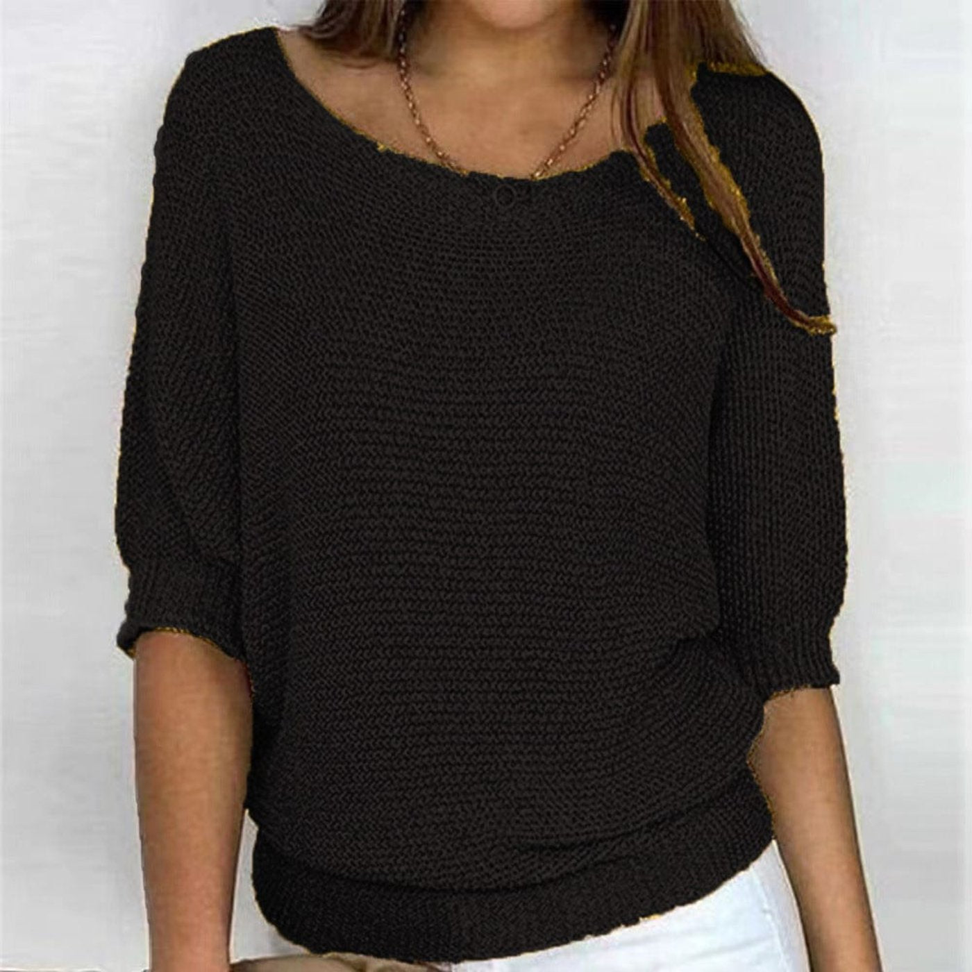 Women's 3/4-Sleeve Cotton-Blend Oversized Knitted Top