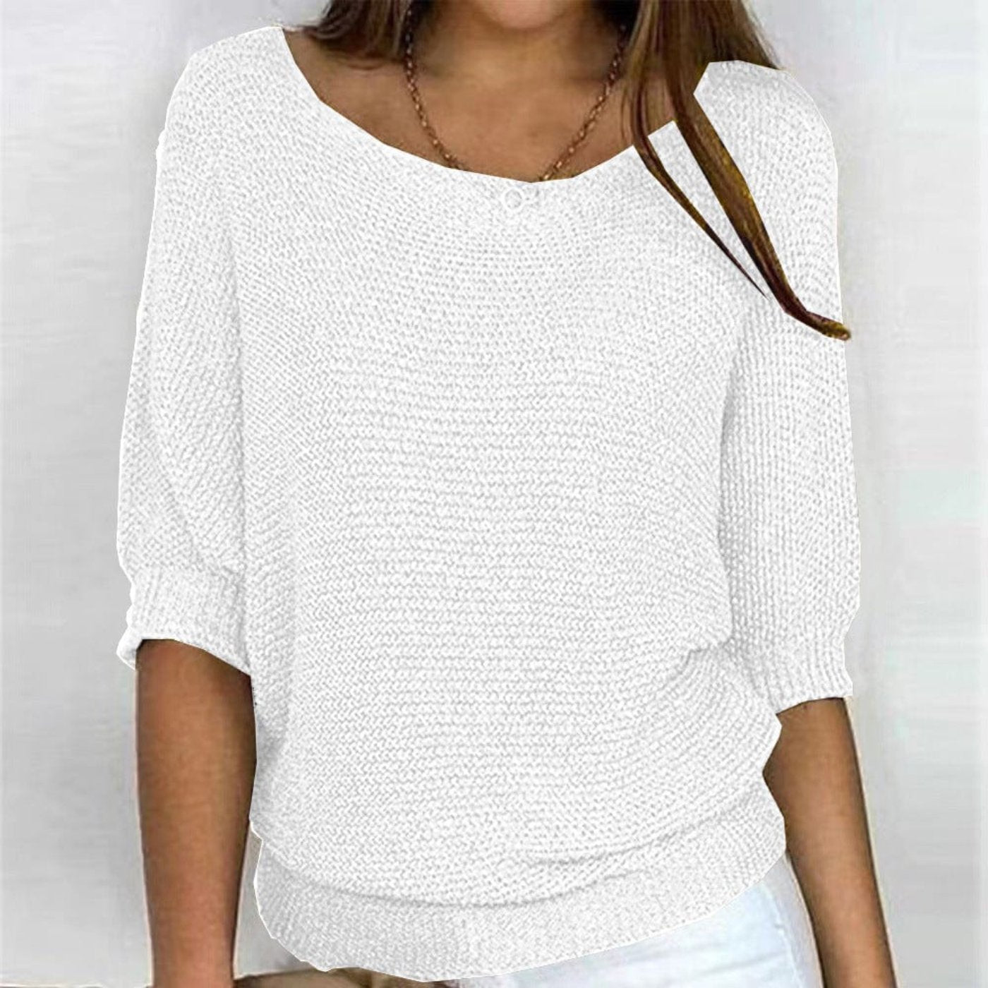 Women's 3/4-Sleeve Cotton-Blend Oversized Knitted Top