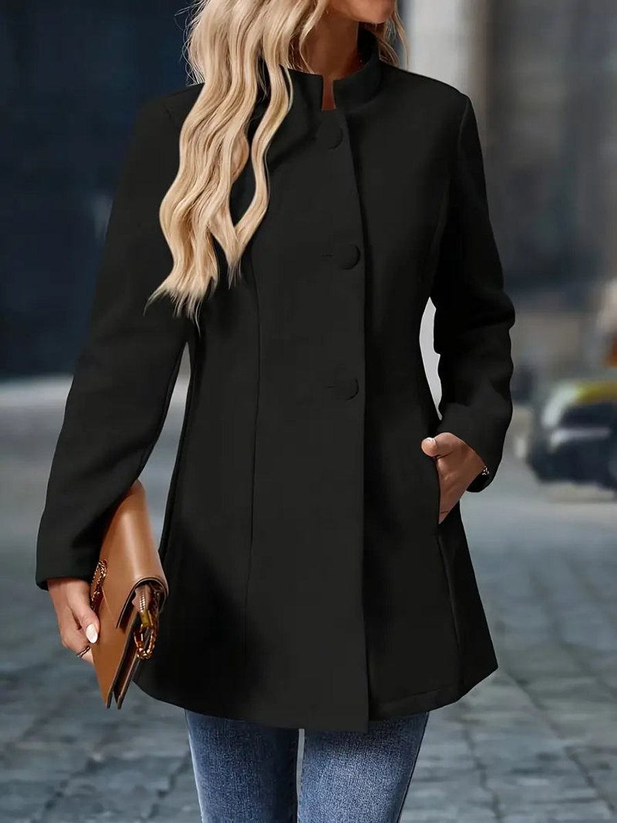 Women's Stand-Collar Button-Up Winter Overcoat
