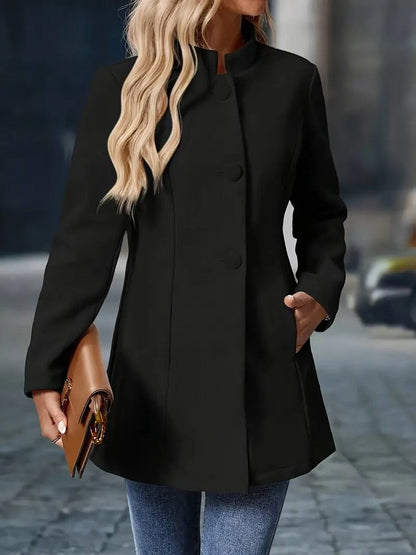 Women's Stand-Collar Button-Up Winter Overcoat