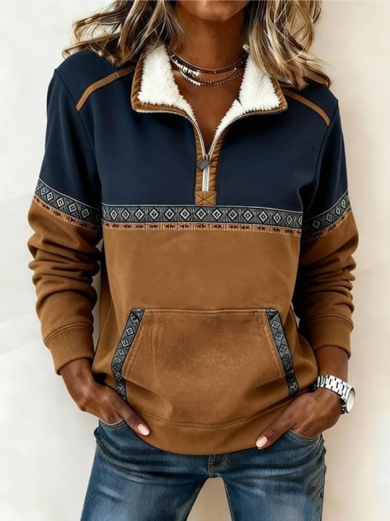 Women's Color-Block Half-Zip Fleece-Collar Pullover
