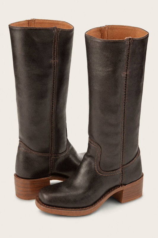Women's Slim-Fit Knee-High Leather Boots with Lug Sole