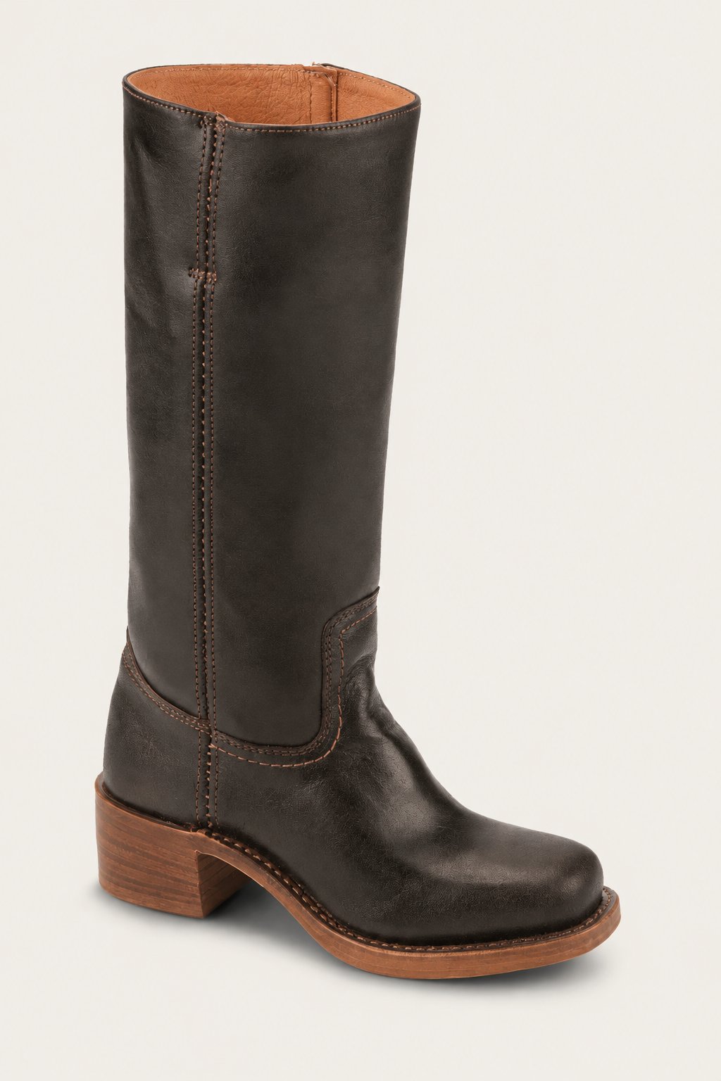 Women's Slim-Fit Knee-High Leather Boots with Lug Sole