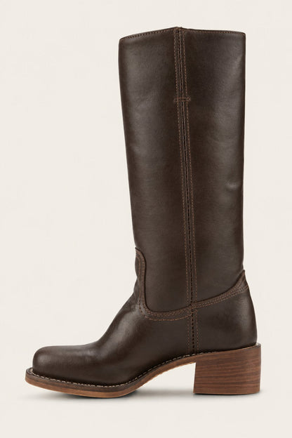 Women's Slim-Fit Knee-High Leather Boots with Lug Sole