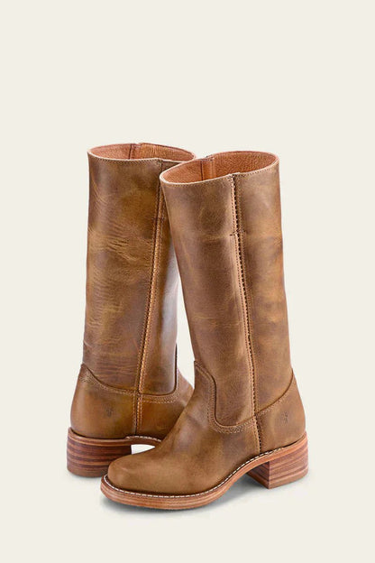 Women's Slim-Fit Knee-High Leather Boots with Lug Sole