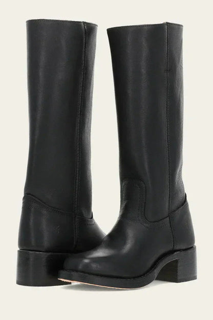Women's Slim-Fit Knee-High Leather Boots with Lug Sole
