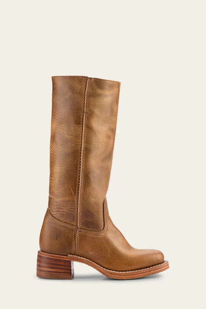 Women's Slim-Fit Knee-High Leather Boots with Lug Sole