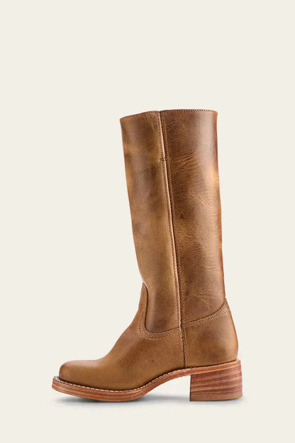 Women's Slim-Fit Knee-High Leather Boots with Lug Sole