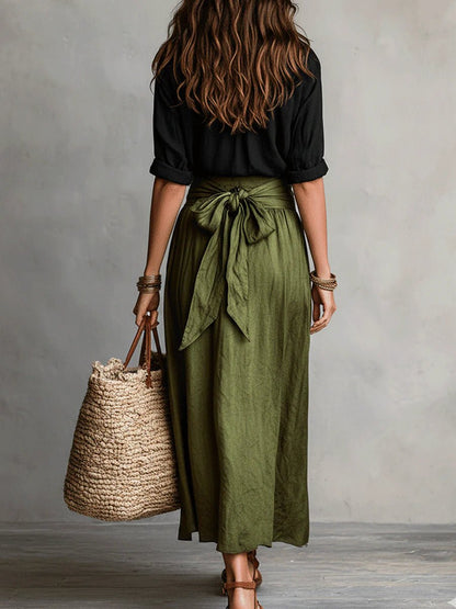 Women's Button-Front Top and High-Waisted Maxi Skirt Two-Piece Set