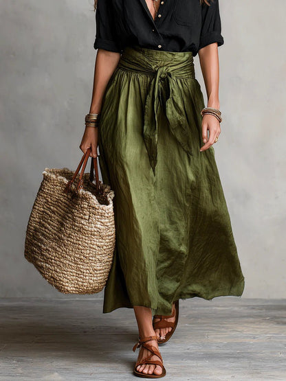 Women's Button-Front Top and High-Waisted Maxi Skirt Two-Piece Set