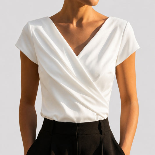 Women's Short-Sleeve Draped V-Neck Wrap Top