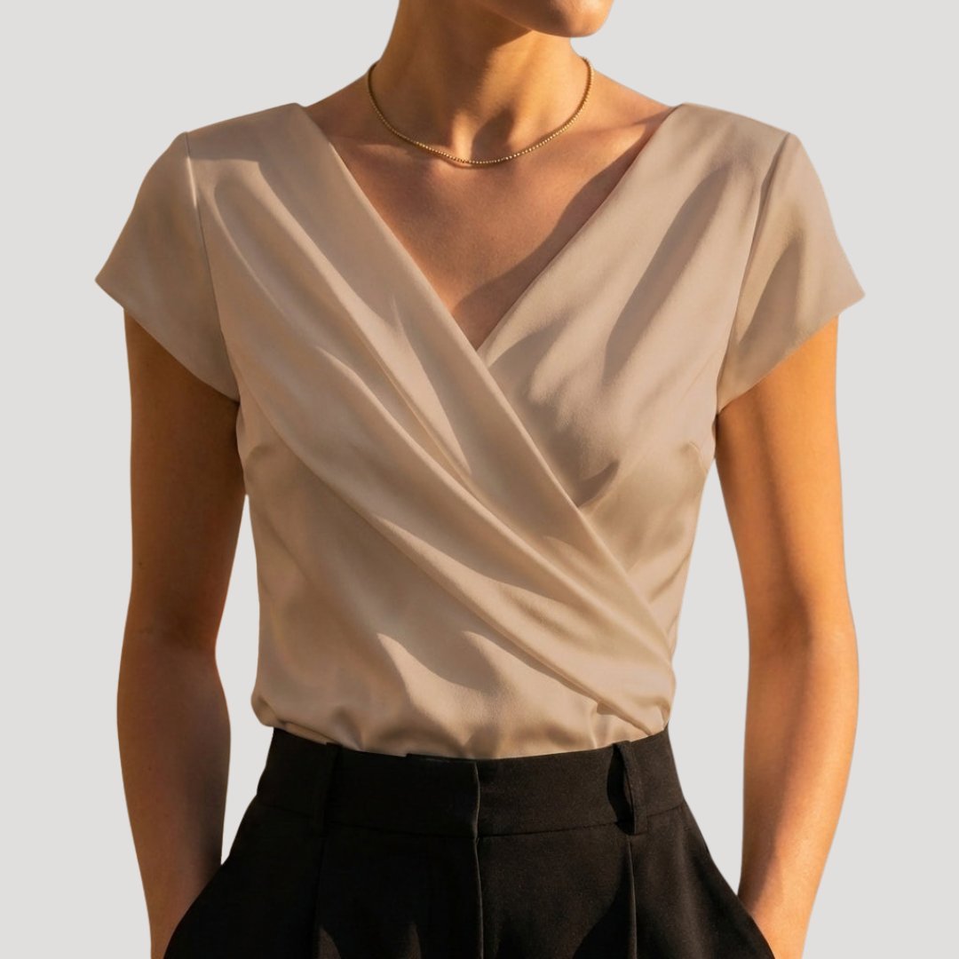 Women's Short-Sleeve Draped V-Neck Wrap Top