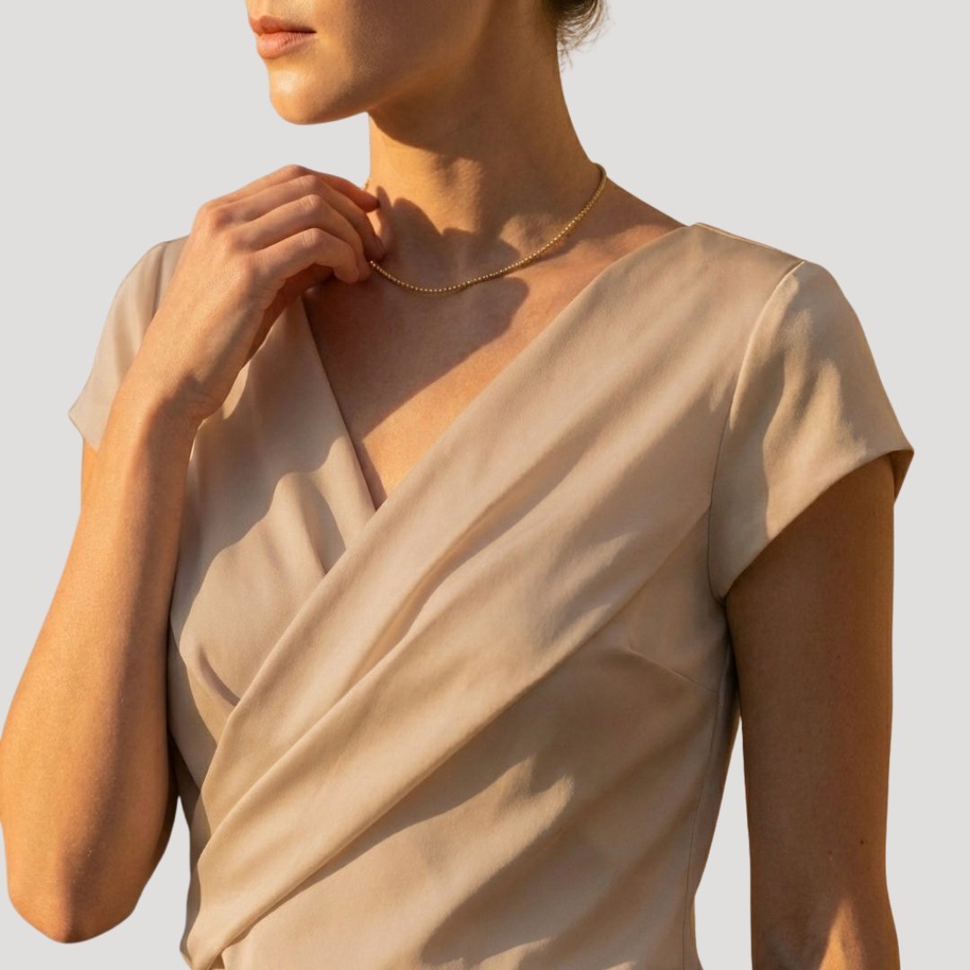 Women's Short-Sleeve Draped V-Neck Wrap Top