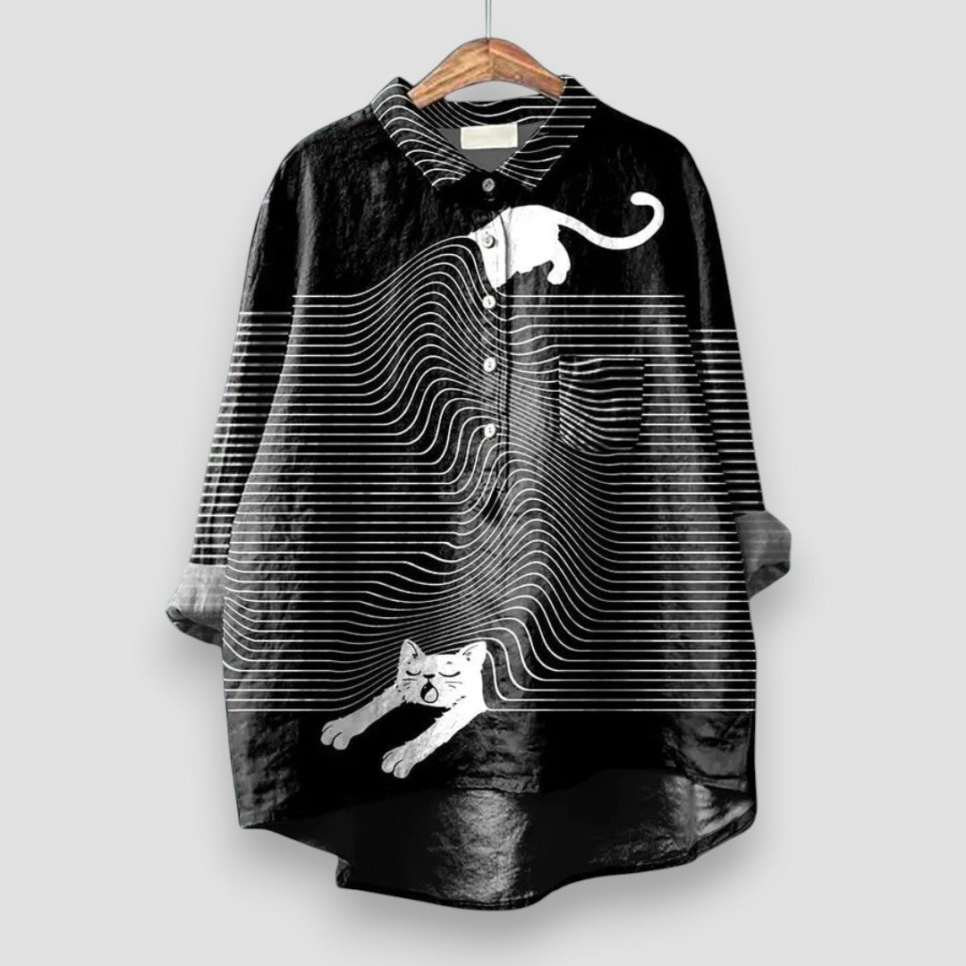 Women's Long-Sleeve Dog Pattern Button-Down Shirt