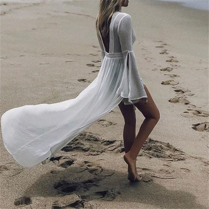 Women's Flowy Open-Back Maxi Kimono Beach Tunic