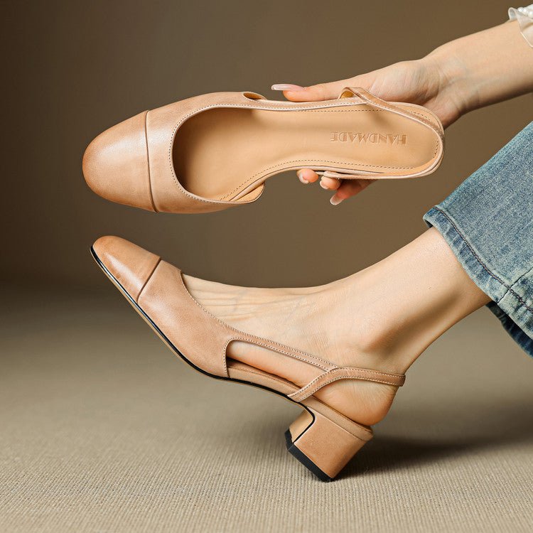 Women's Almond-Toe Leather Slingbacks with Block Heel