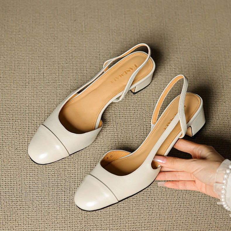 Women's Almond-Toe Leather Slingbacks with Block Heel