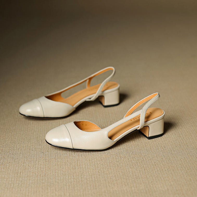 Women's Almond-Toe Leather Slingbacks with Block Heel