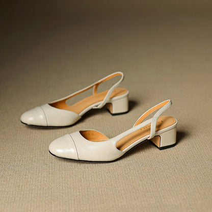 Women's Almond-Toe Leather Slingbacks with Block Heel