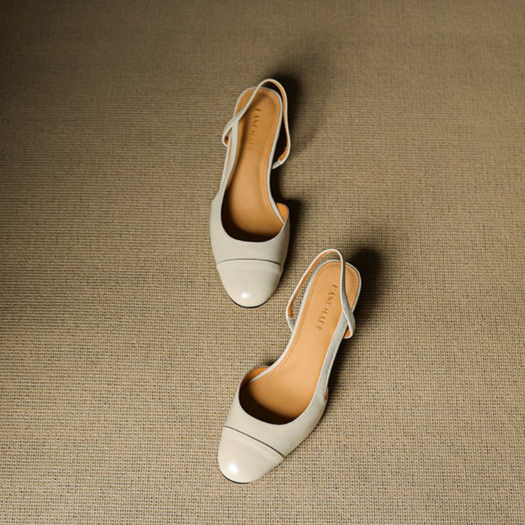 Women's Almond-Toe Leather Slingbacks with Block Heel