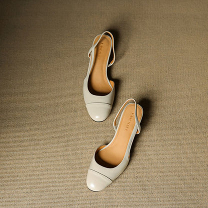 Women's Almond-Toe Leather Slingbacks with Block Heel