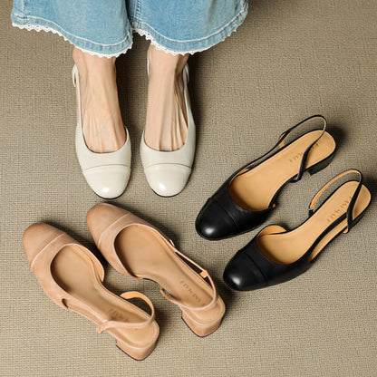Women's Almond-Toe Leather Slingbacks with Block Heel