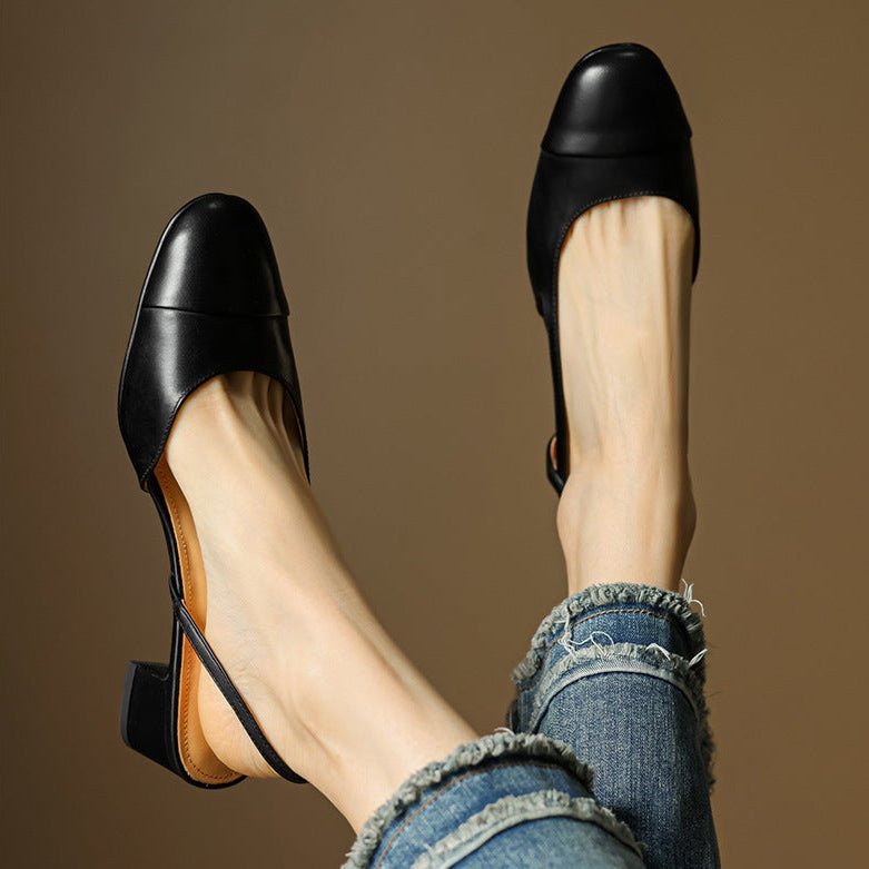 Women's Almond-Toe Leather Slingbacks with Block Heel