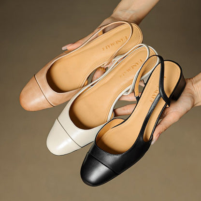 Women's Almond-Toe Leather Slingbacks with Block Heel