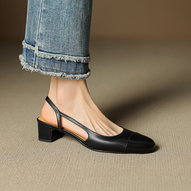 Women's Almond-Toe Leather Slingbacks with Block Heel