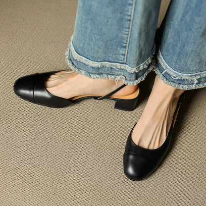 Women's Almond-Toe Leather Slingbacks with Block Heel